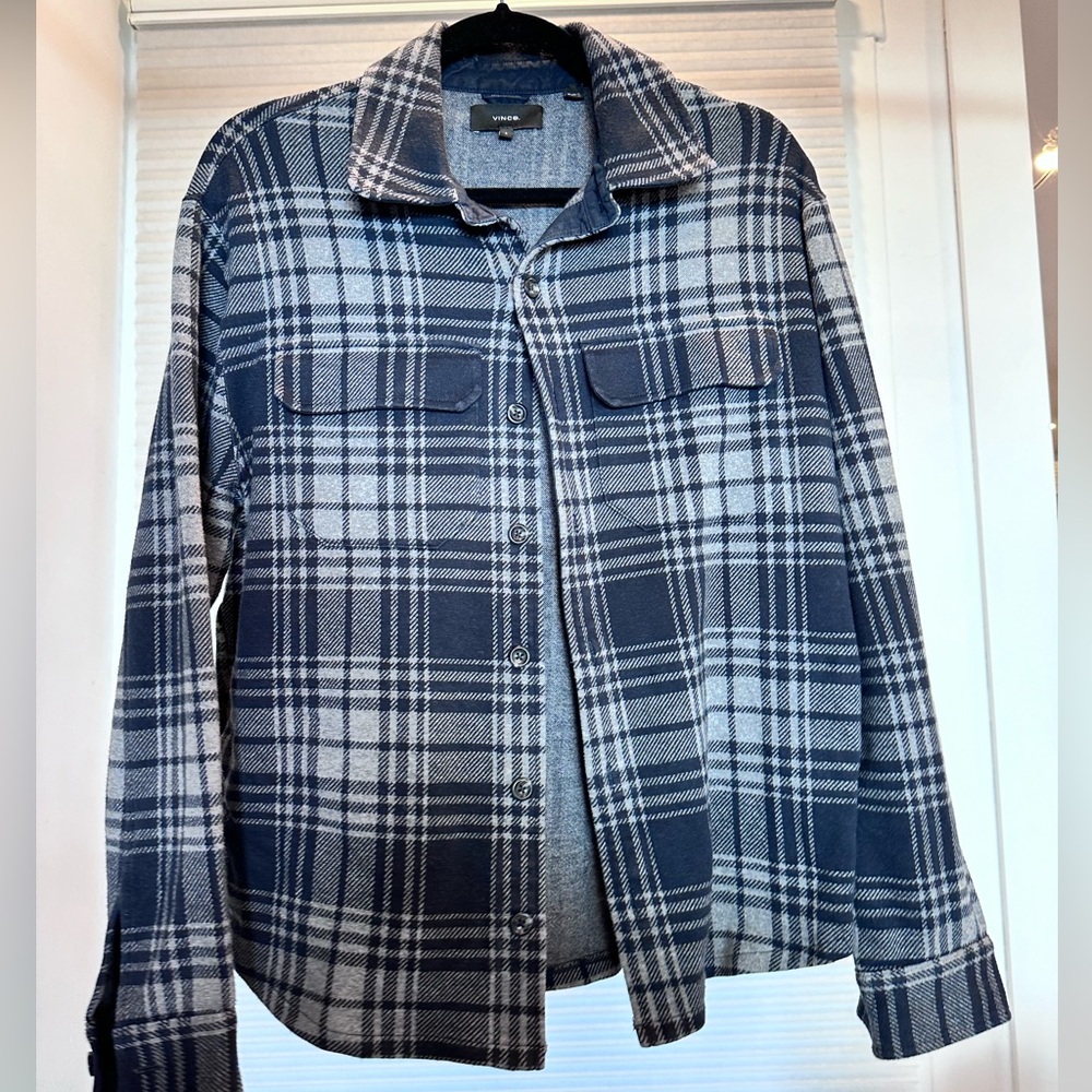 Vince Windowpane Wool Blend Shirt Jacket